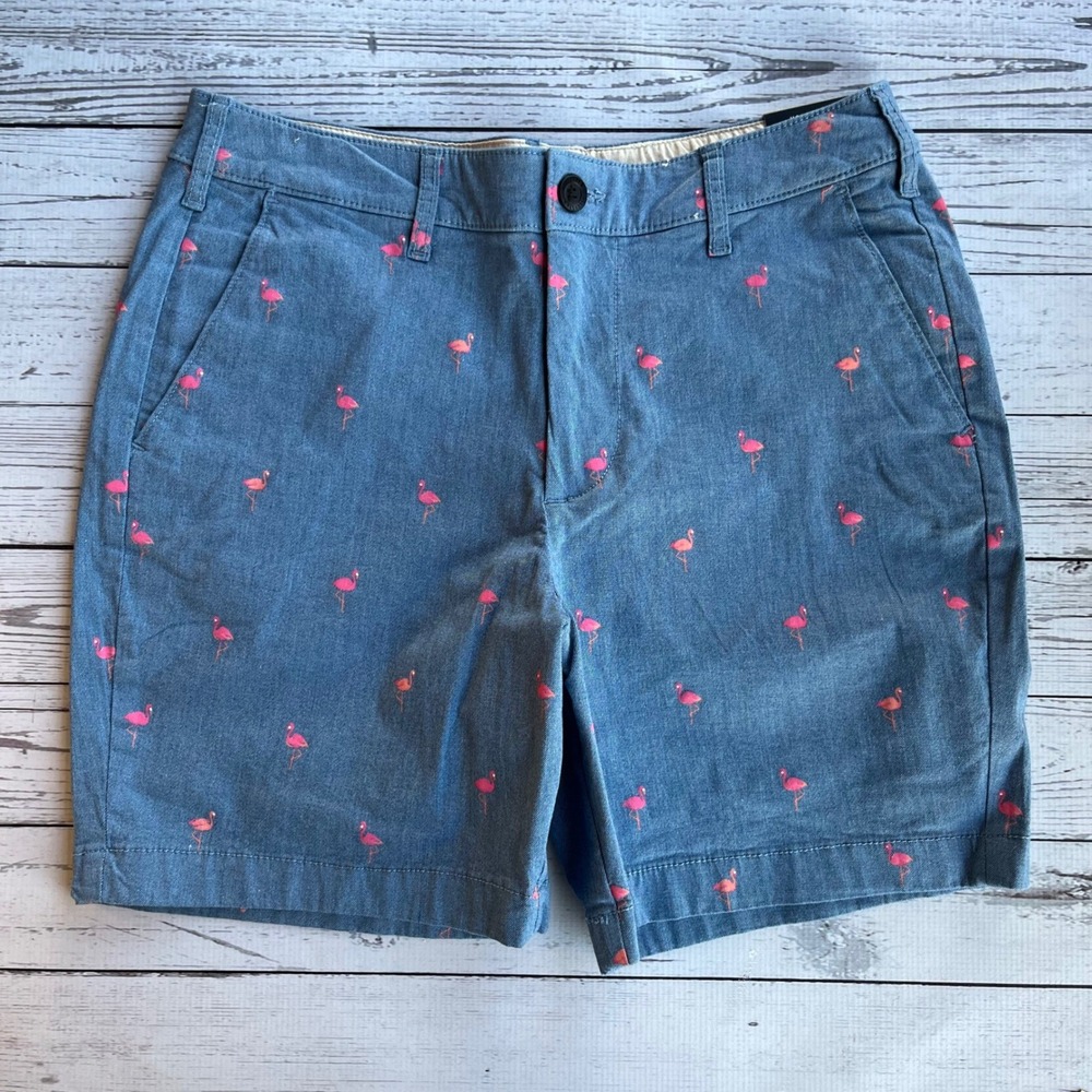 Hollister NEW Mens Flat Front Shorts 32 Pink Flamingo Tropical Preppy Coastal